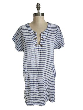 ALESSIA PACINI Italian Made Blue & White Linen Coverup / Dress | SZ S